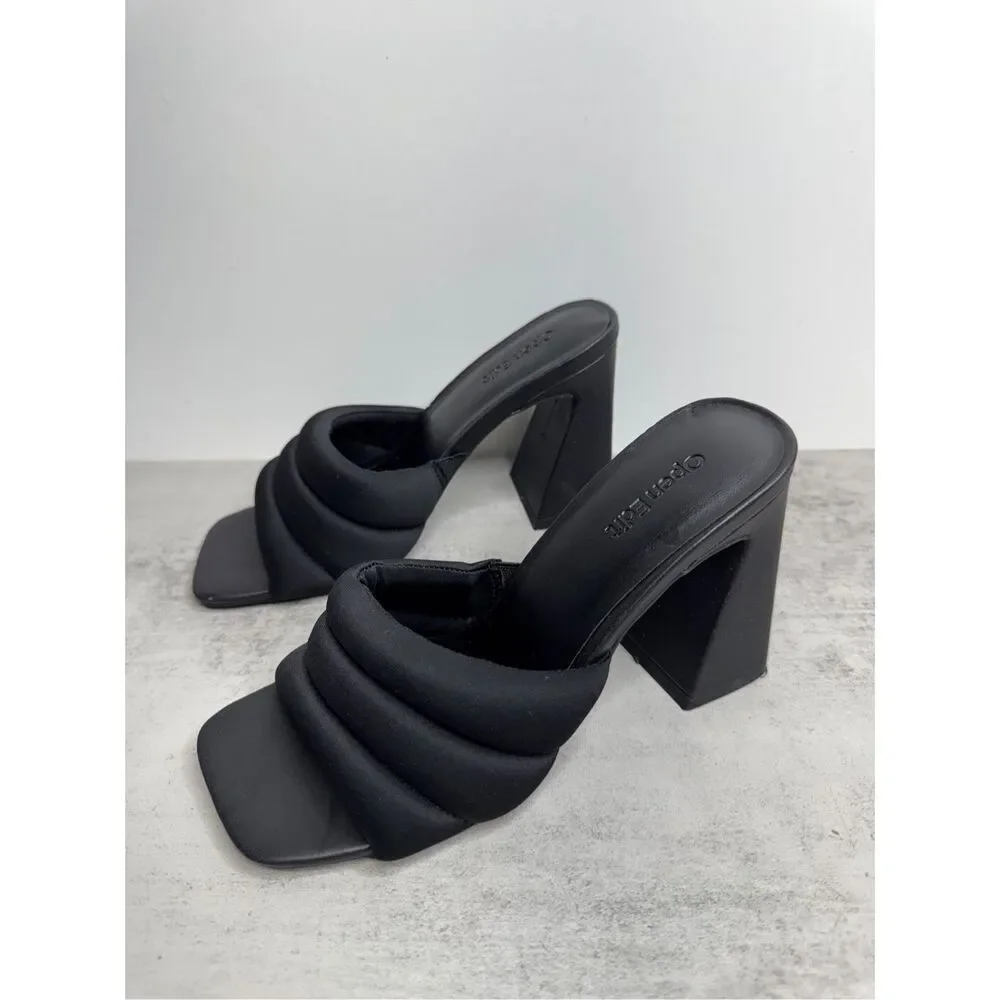 Open Edit Sandals Size 6.5 Black Open Toe Block Heel‎ Fabric Upper